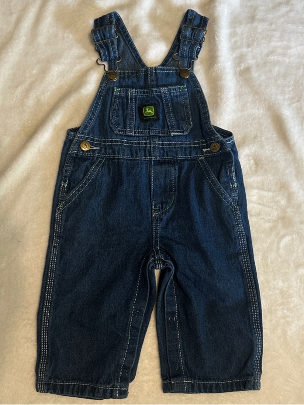 John Deere Dark Blue Denim Kids Overalls with Logo Patch 12 months